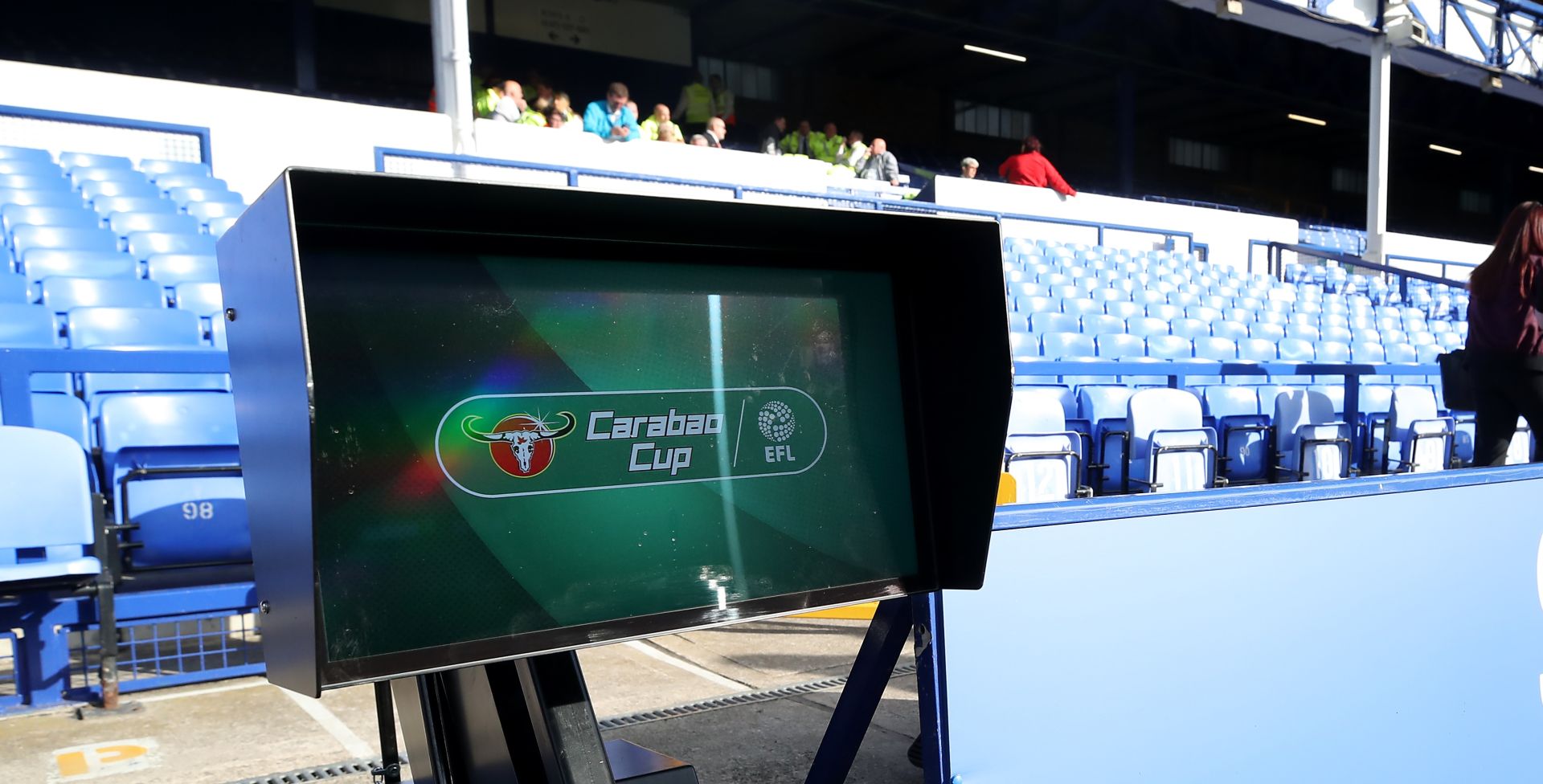 Everton v Rotherham United - Carabao Cup - Second Round - Goodison Park VAR television screen pitchside ready for the Carabao Cup, second round match at Goodison Park, Liverpool. PRESS ASSOCIATION Photo. Picture date: Wednesday August 29, 2018. See PA story SOCCER Everton. Photo credit should read: Peter Byrne/PA Wire. RESTRICTIONS: EDITORIAL USE ONLY No use with unauthorised audio, video, data, fixture lists, club/league logos or "live" services. Online in-match use limited to 120 images, no video emulation. No use in betting, games or single club/league/player publications. Peter Byrne  Photo: Press Association/PIXSELL