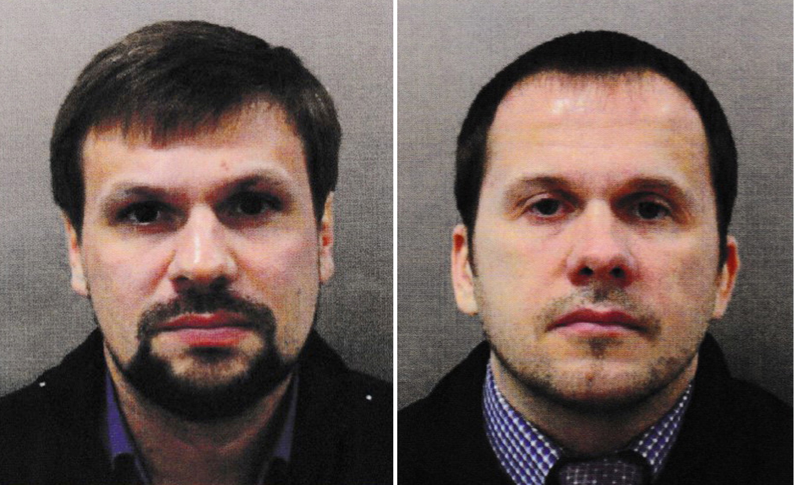 epa06998302 An undated combo handout photo made available by the British London Metropolitan Police (MPS) showing Alexander Petrov (R) and Ruslan Boshirov (L). The MPS reported on 05 September 2018 that they have charged two suspects â€“ both Russian nationals, Alexander Petrov and Ruslan Boshirov, - in relation to the attack on Sergei Skripal and his daughter Yulia who were found unconscious on a bench in Salisbury city centre southern England, on 04 March 2018, after being poisoned by a Novichok nerve agent. The MPS state that, 'We now have sufficient evidence to bring charges in relation to the attack on Sergei and Yulia Skripal in Salisbury and domestic and European arrest warrants have been issued for the two suspects. We are also seeking to circulate Interpol Red Notices.'  EPA/LONDON METROPOLITAN POLICE / HANDOUT  HANDOUT EDITORIAL USE ONLY/NO SALES