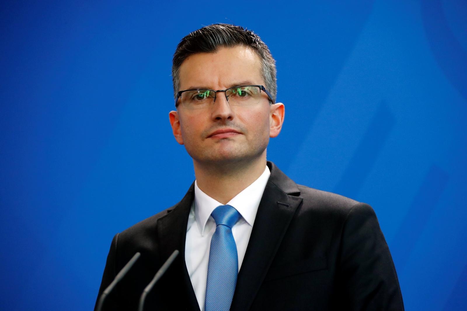 Slovenian Prime Minister Marjan Sarec looks on during a news conference after meeting German Chancellor Angela Merkel in Berlin Slovenian Prime Minister Marjan Sarec looks on during a news conference after meeting German Chancellor Angela Merkel in Berlin, Germany, October 12, 2018.  REUTERS/Fabrizio Bensch FABRIZIO BENSCH