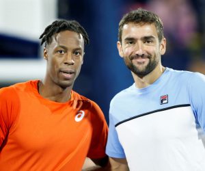 epa07399285 Marin Cilic (R) of Croatia poses before his first round match with Gael Monfils (L) of France at the Dubai Duty Free Tennis ATP Championships 2019 in Dubai, United Arab Emirates, 26 February 2019.  EPA/ALI HAIDER