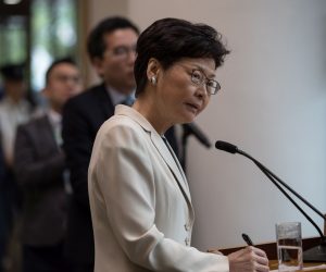 epa07847722 Hong Kong Chief Executive Carrie Lam speaks during a press conference at the Central Government Offices in Hong Kong, China, 17 September 2019. A new Policy Innovation and Coordination Office reporting directly to Lam was launched on 16 September to solve the protest crisis that has been engulfing Hong Kong for three months.  EPA/JEROME FAVRE