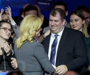 22.12.2019., Zagreb - Izborni stozer predsjednice RH Kolinde Grabar-Kitarovic u City Plazi tijekom cekanja rezultata na izborima za predsjednika Republike Hrvatske. Kolinda Grabar Kitarovic, Jakov Kitarovic  Photo: Slavko Midzor/PIXSELL