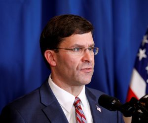 FILE PHOTO: U.S. Defense Secretary Mark Esper speaks about airstrikes by the U.S. military in Iraq and Syria, at the Mar-a-Lago resort in Palm Beach FILE PHOTO: U.S. Defense Secretary Mark Esper speaks about airstrikes by the U.S. military in Iraq and Syria, at the Mar-a-Lago resort in Palm Beach, Florida, U.S., December 29, 2019.  REUTERS/Tom Brenner/File Photo Tom Brenner