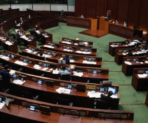 epa08446417 Lawmakers debate the second reading of the National Anthem Bill in the Legislative Council of Hong Kong, China, 27 May 2020. Under the bill, anyone convicted of misusing or insulting the 'March of the Volunteers' (the national anthem of the People's Republic of China) could face a fine of up to 50,000 Hong Kong dollars (6,449 US dollars) and three years in jail. The bill is expected to be put to a vote on 04 June.  EPA/JEROME FAVRE