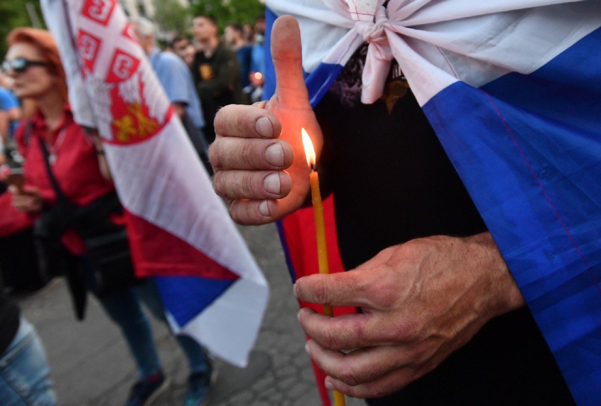 14.05.2020., Beograd, Srbija - Skup podrske episkopu budimljansko-niksickom Joanikiju i svecenstvu Srpske pravoslavne crkve u Crnoj Gori koji su uhiceni u subotu nakon Svetovasilijevske litije u Niksicu koja je krsila zabranu okupljanja. Photo: Srdjan Ilic/PIXSELL