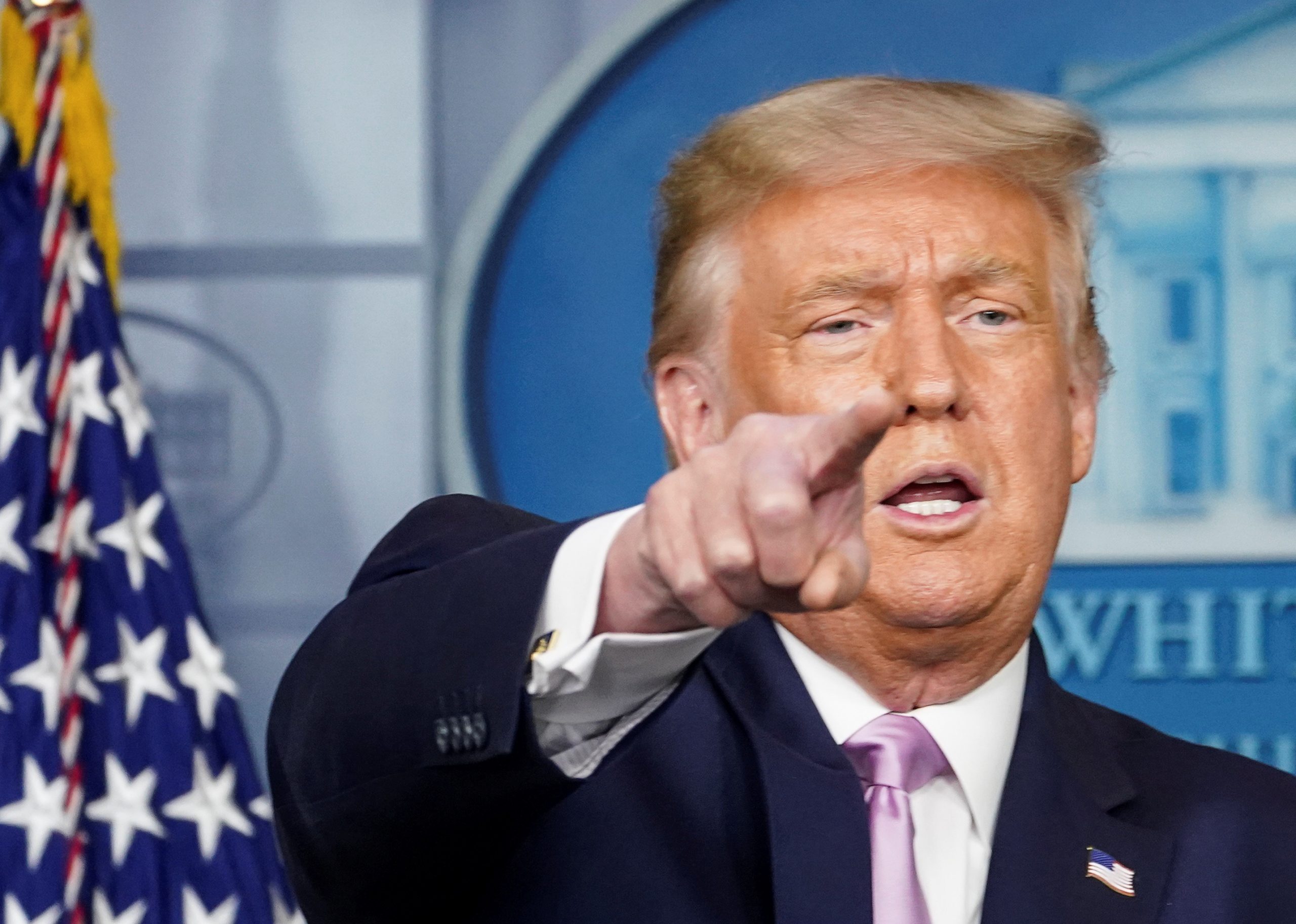 U.S. President Trump holds coronavirus disease (COVID-19) pandemic briefing at the White House in Washington U.S. President Donald Trump takes questions as he speaks during a briefing on the coronavirus disease (COVID-19) pandemic at the White House in Washington, U.S., August 11, 2020. REUTERS/Kevin Lamarque KEVIN LAMARQUE