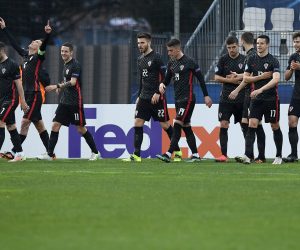 28.03.2021., stadion Bonifika, Koper, Slovenija - UEFA Europsko U21 prvenstvo, skupina D, Hrvatska - Svicarska. Luka Ivanusec, Domagoj Bradaric, Mario Vuskovic, Dario Vizinger,  Kristijan Bistrovic, Marin Sverko   Photo: Marko Lukunic/PIXSELL