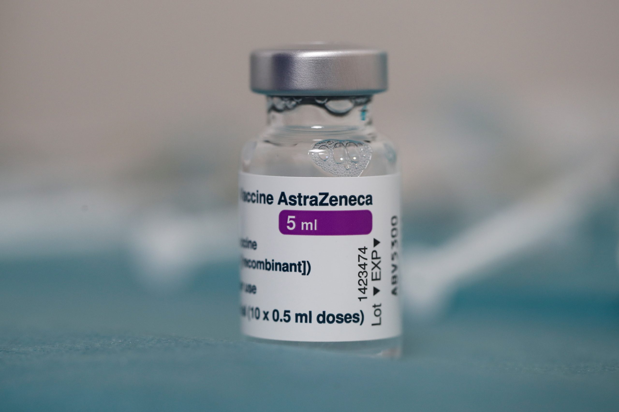 Coronavirus disease (COVID-19) vaccination campaign in Stains A vial of the AstraZeneca COVID-19 vaccine is seen at the Clinique de l'Estree - ELSAN private hospital in Stains as part of the coronavirus disease (COVID-19) vaccination campaign in France, March 5, 2021. REUTERS/Benoit Tessier BENOIT TESSIER