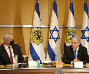 Special cabinet meeting on the occasion of Jerusalem Day, in Jerusalem Israeli Prime Minister Benjamin Netanyahu and Minister of Defense Benny Gantz attend a special cabinet meeting on the occasion of Jerusalem Day, in Jerusalem, May 9, 2021. Amit Shabi/Pool via REUTERS POOL