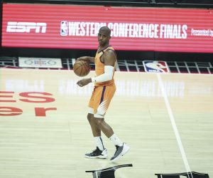 LOS ANGELES, CA - JUNE 24: Phoenix Suns guard Chris Paul (3) during the Phoenix Suns game versus the Los Angeles Clippers game 3 NBA Western Conference Finals game on June 24, 2021, at Staples Center in Los Angeles, CA. (Photo by Jevone Moore/Icon Sportswire) (Icon Sportswire via AP Images)