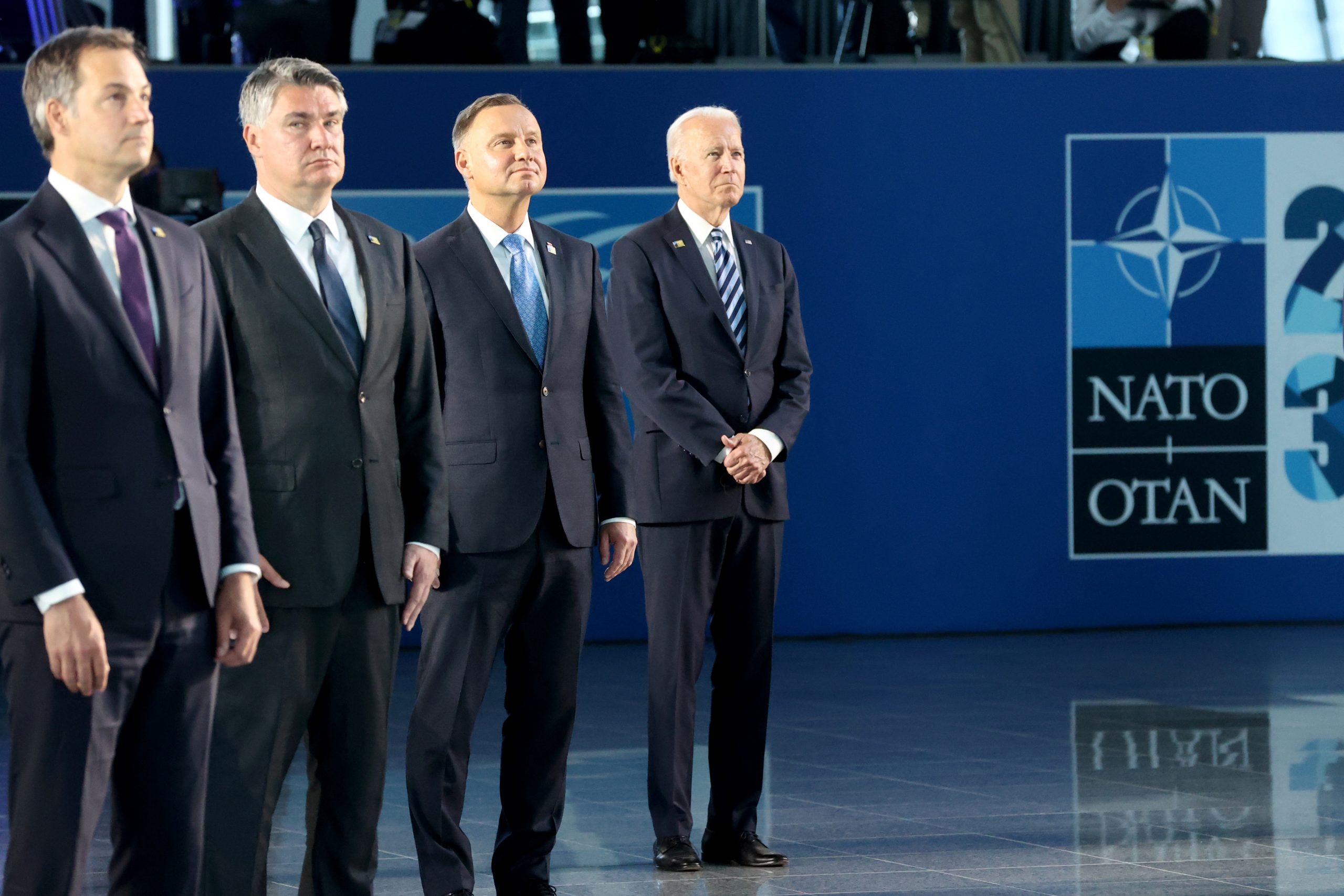 NATO summit in Brussels Belgium's Prime Minister Alexander De Croo, Croatia's President Zoran Milanovic, Poland's President Andrzej Duda and U.S. President Joe Biden pose for a family photo during the NATO summit at the Alliance's headquarters, in Brussels, Belgium June 14, 2021. Francois Walschaerts/Pool via REUTERS POOL