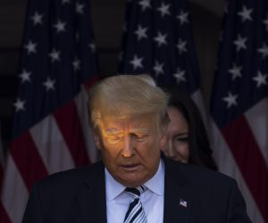 epa09329217 Former US President Donald J. Trump arrives for a press conference at Trump National Golf Club Bedminster in Bedminster, New Jersey, USA, 07 July 2021. At the event, Trump announced plans to file a class action lawsuit against Facebook and Twitter for alleged censorship.  EPA/JUSTIN LANE