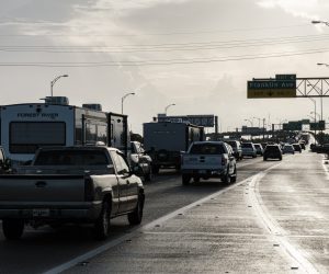 epa09433584 Vehicles pack Interstate 610 to an almost stand still as people leave the area in advance of the arrival of Hurricane Ida in New Orleans, Louisiana, USA, 28 August 2021. Hurricane Ida is expected to make landfall on the Louisiana coast Sunday evening as a major hurricane with the Mississippi and Louisiana coastal areas preparing for storms surges, wind damage and flooding.  EPA/DAN ANDERSON