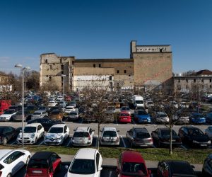 16.02.2021., Zagreb - Fotografija iz zraka stare rusevne zgrade Paromlina i parkiralista uz nju. Photo: Igor Kralj/PIXSELL