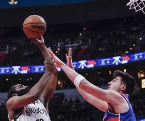 epa09696072 Brooklyn Nets guard James Harden (L) in action against Washington Wizards forward Deni Avdija (R) during the NBA basketball game between the Brooklyn Nets and the Washington Wizards at Capital One Arena in Washington, DC, USA, 19 January 2022.  EPA/SHAWN THEW  SHUTTERSTOCK OUT