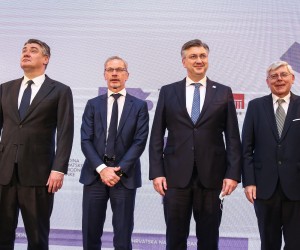 20.12.2021., Zagreb - Svecana akademija povom 30. obljetnice Hrvatske narodne banke. Zoran Milanovic, Boris Vujcic, Andrej Plenkovic, Zeljko Reiner.  Photo: Matija Habljak/PIXSELL