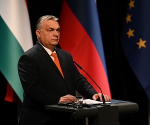 epa09775767 A handout photo made available by the Office of Prime Minister of Slovenia shows Hungarian Prime Minister Viktor Orban talking during the press conference with Slovenian Prime Minister after their meeting in Lendava, Slovenia, 21 February 2022. Prime Minister Orban is on an official visit to Slovenia.  EPA/PRIME MINISTER OFFICE HANDOUT  HANDOUT EDITORIAL USE ONLY/NO SALES