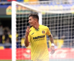 epa09789228 Villarreal's Yeremy Pino celebrates after scoring his fourth goal during the Spanish LaLiga soccer match between Villarreal CF and RCD Espanyol in Villarreal, Spain, 27 February 2022.  EPA/Domenech Castello