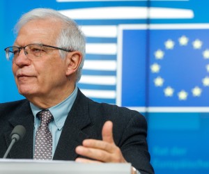 epa09791915 High Representative of the European Union for Foreign Affairs and Security Policy Josep Borrell gives a press conference at the end of an informal video conference of EU foreign affairs (defence) ministers at the European Council in Brussels, Belgium, 28 February 2022. Borrell said EU Defence Ministers discussed the situation on the ground in Ukraine following Russia's invasion, and how to further support Ukrainian armed via European Peace Facility.  EPA/STEPHANIE LECOCQ