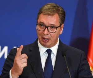 FILE PHOTO: Serbian President Aleksandar Vucic speaks during a news conference during German Chancellor Angela Merkel's visit in Belgrade, Serbia, September 13, 2021. REUTERS/Zorana Jevtic./File Photo Photo: ZORANA JEVTIC/REUTERS