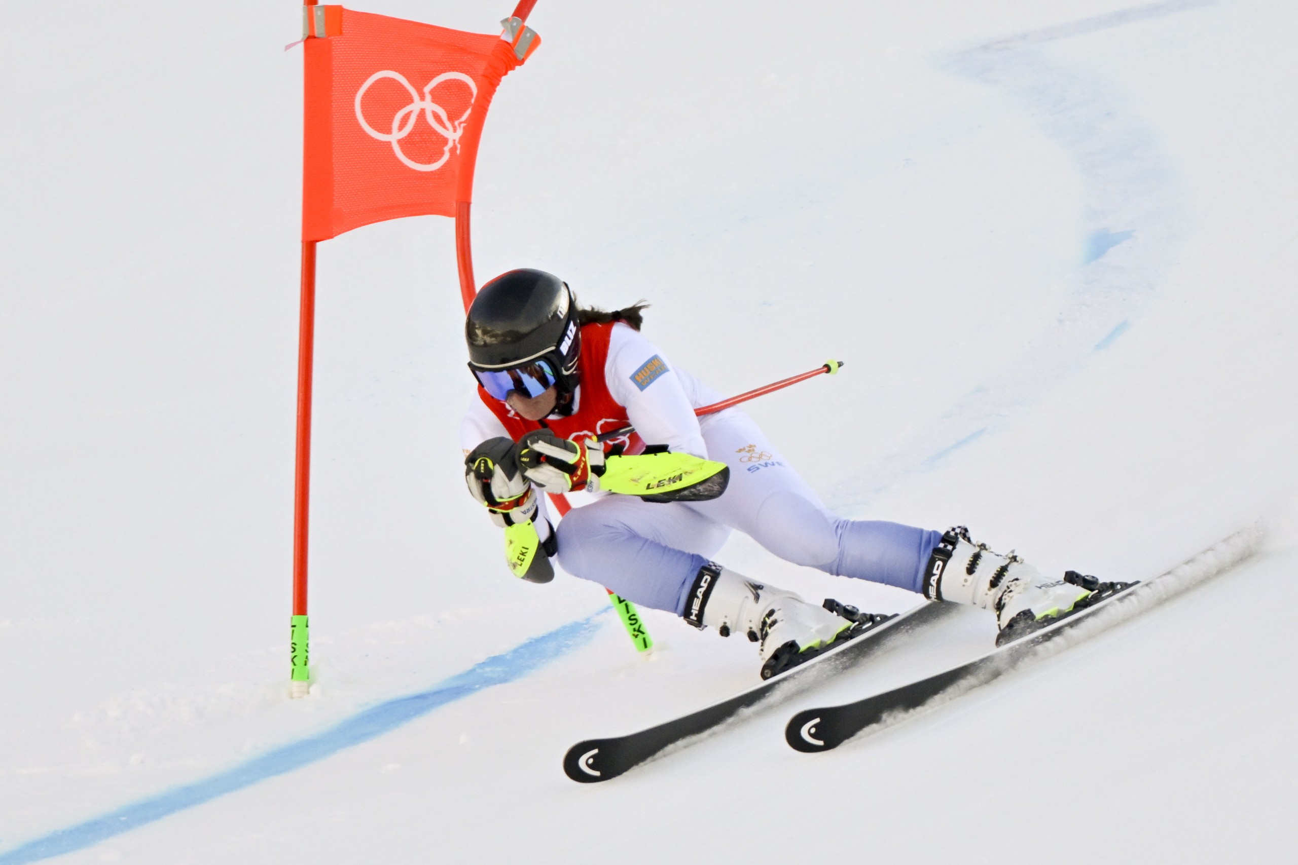 epa09733924 Sara Hector of Sweden in action during the first run of the Women's Alpine Skiing Giant Slalom race of the Alpine Skiing events of the Beijing 2022 Olympic Games at the Yanqing National Alpine Ski Centre Skiing, Beijing municipality, China, 07 February 2022.  EPA/JEAN-CHRISTOPHE BOTT