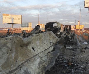 epa09792542 Destroyed Russian machinery as a consequence of recent fighting near Kiev, Ukraine, 28 February 2022. Russian troops entered Ukraine on 24 February  triggering international crisis.  EPA/ALISA YAKUBOVYCH