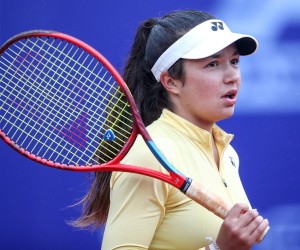 27.04.2021., Zagreb, TC Maksimir - 12. izdanja teniskog turnira Zagreb Ladies Open. Petra Marcinko, Hrvatska - Kurumi Nara, Japan.rPhoto: Igor Kralj/PIXSELL