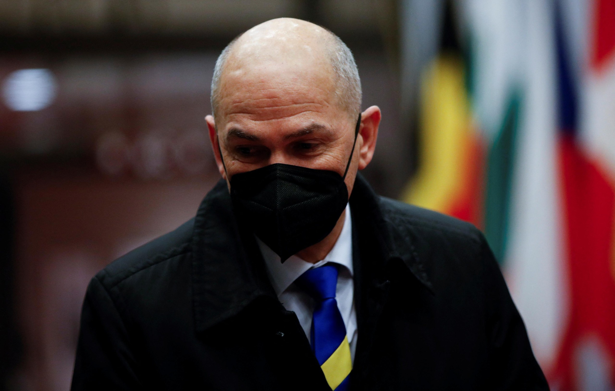 Slovenian Prime minister Janez Jansa departs after attending a last minute summit to discuss the crisis between Ukraine and Russia in Brussels, Belgium, February 25, 2022. REUTERS/ Johanna Geron/Pool Photo: JOHANNA GERON/REUTERS