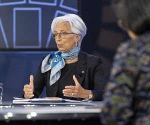 epa09901722 European Central Bank President Christine Lagarde talks during the 2022 Spring Meetings at the International Monetary Fund in Washington, DC, USA, 21 April 2022. The International Monetary and Financial Committee (IMFC), Development Committee (DC), and G20 meetings will be held in hybrid format and participants of those restricted meetings may participate in person or virtually.  EPA/Cory Hancock / IMF Photo HANDOUT  HANDOUT EDITORIAL USE ONLY/NO SALES