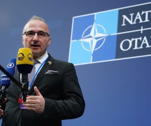 epa09947144 Croatia's Foreign Minister Gordan Grlic Radman talks to the media as he arrives for a NATO Foreign Ministers Meeting in Berlin, Germany, 14 May 2022. NATO's Ministers of Foreign Affairs meet from 14 to 15 May 2022 in Berlin.  EPA/CLEMENS BILAN