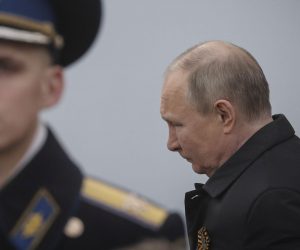 epaselect epa09991206 (FILE) - Russian President Vladimir Putin enters the Red Square to attend the Victory Day military parade in Moscow, Russia, 09 May 2022 (reissued 03 June 2022). 04 June 2022 marks 100 days since on 24 February 2022 Russian troops invaded Ukrainian territory in what the Russian president declared a "Special Military Operation", starting an armed conflict that has provoked destruction and a humanitarian crisis. According to the UNHCR, more than 6.8 million refugees have fled Ukraine, and a further 7.7 million people have been displaced internally within Ukraine since. The Russian invasion was met by Western countries with heavy economic sanctions against Russian companies and individuals, as well as weaponry deliveries and financial support to Ukraine.  EPA/MAXIM SHIPENKOV  ATTENTION: This Image is part of a PHOTO SET *** Local Caption *** 57665895