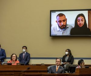 epa10002242 Felix Rubio and Kimberly Rubio, parents of Lexi Rubio 10, a victim of the mass shooting in Uvalde, Texas, testify to The House Oversight and Reform Committee about gun violence in Washington, DC, USA, 08 June 2022.  EPA/Jason Andrew / POOL