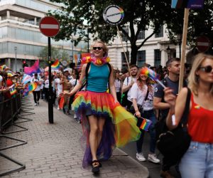 epa10047932 People participate in the Pride in London Parade 2022 in London, Britain, 02 July 2022. This year's parade commemorates 50 years since the first Pride event took place in the UK and the first since a pause due to the Coronavirus pandemic.  EPA/TIM IRELAND