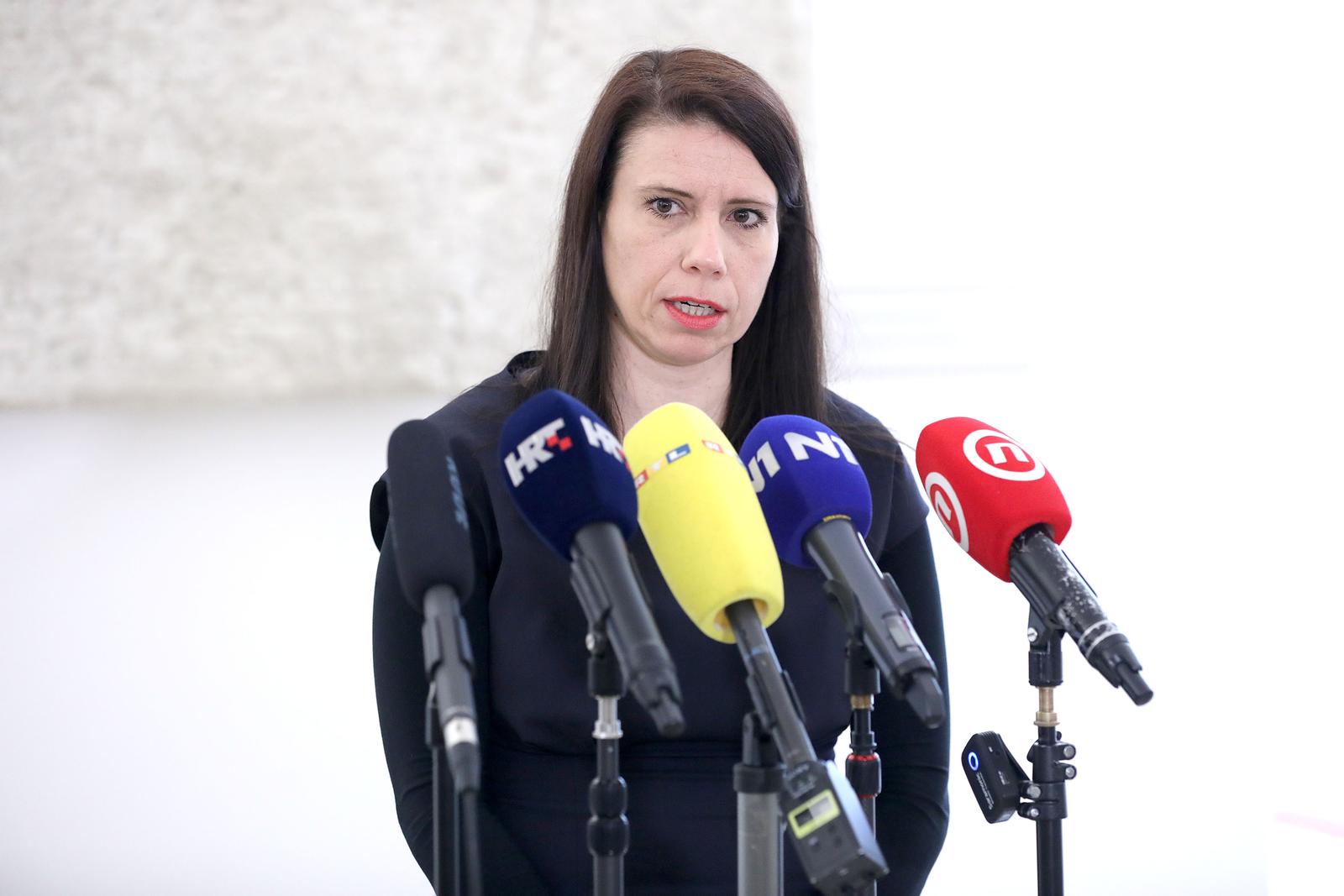 16.03.2022., Zagreb - Na konferenciji za medije odrzanoj u Saboru zastupnica Katarina Peovic komentirala je jucerasnji prelet zrakoplova iznad Zagreba.  Photo: Patrik Macek/PIXSELL