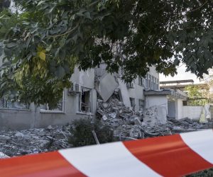 epa10183616 Exterior view on a damaged administrative building after a rocket strike in Mykolaiv, Ukraine, 14 September 2022 amid the Russian invasion. Russian troops entered Ukraine on 24 February 2022 starting a conflict that has provoked destruction and a humanitarian crisis.  EPA/OLEKSII PERK