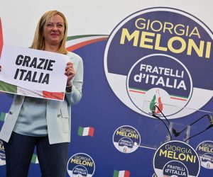 epa10206620 Giorgia Meloni at the headquarters of the Brothers of Italy (Fratelli d'Italia) in Rome, Italy, 25 September 2022. Italy held a  general snap election on 25 September following its prime minister's resignation in July. Final results are expected to be announced on 26 September.  EPA/ETTORE FERRARI