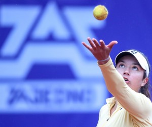 27.04.2021., Zagreb, TC Maksimir - 12. izdanja teniskog turnira Zagreb Ladies Open. Petra Marcinko, Hrvatska - Kurumi Nara, Japan.rPhoto: Igor Kralj/PIXSELL