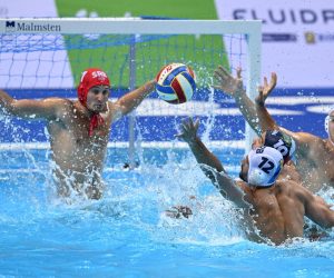 31.08.2022., Spaladium Arena, Split - LEN Europsko prvenstvo u vaterpolu za muskarce, skupina D, Srbija - Madjarska. Viktor Rasovic, Gergo Fekete Photo: Marko Lukunic/PIXSELL