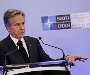 epa10338703 US Secretary of State Antony Blinken speaks during a press conference at the end of the NATO Foreign Ministers Meeting held at Parliament Palace in Bucharest, Romania, 30 November 2022. Foreign Ministers from NATO countries gathered in Romania's capital on 29 and 30 November 2022 to tackle Russia’s invasion in Ukraine, NATO’s support for Kyiv administration and regional partners and to find new ways to strengthen the Eastern flank of the alliance.  EPA/ROBERT GHEMENT