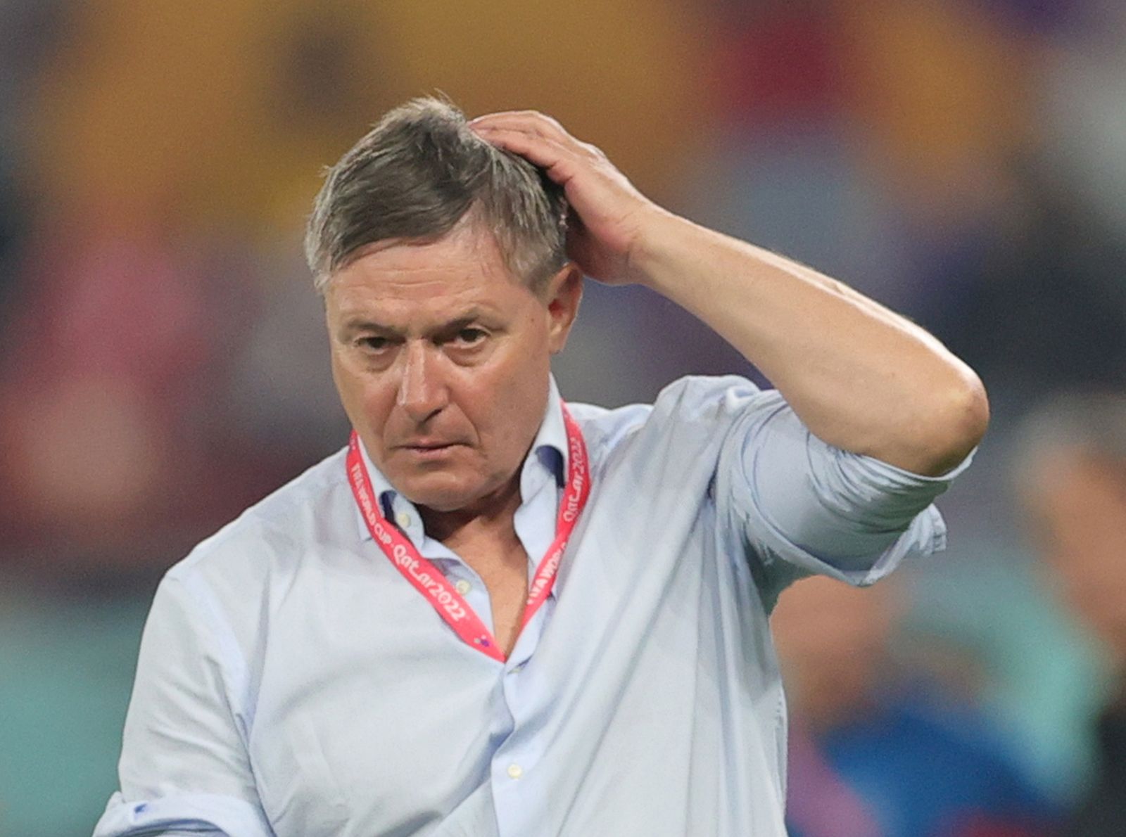 epa10345298 Head coach of Serbia, Dragan Stojkovic reacts during the FIFA World Cup 2022 group G soccer match between Serbia and Switzerland at Stadium 947 in Doha, Qatar, 02 December 2022.  EPA/Friedemann Vogel