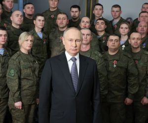 epa10384447 Russian President Vladimir Putin delivers his New Year address for Russians during his visit to the Southern Military District headquarters in Rostov on Don, Russia, 31 December 2022.  EPA/MIKHAEL KLIMENTYEV/SPUTNIK/KREMLIN POOL