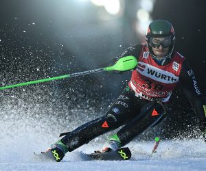 epa10389188 Stefano Gross of Italy in action during the first run of the Men's Slalom race at the FIS Alpine Skiing World Cup in Garmisch Partenkirchen, Germany, 04 January 2023.  EPA/ANNA SZILAGYI