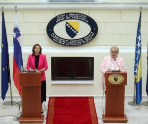 13.01.2023., Sarajevo, Bosna i Hercegovina - Konferencija za medije ministrice vanjskih poslova BiH i Republike Slovenije Bisere Turkovic i Tanje Fajon.
 Photo: Armin Durgut/PIXSELL