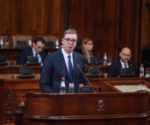 02, February, 2023, Belgrade - A plenary session on Kosovo and Metohija was held in the House of the National Assembly, attended by the President of Serbia, Aleksandar Vucic. Aleksandar Vucic. Photo: Milos Tesic/ATAImages.

02, februar, 2023, Beograd - U Domu narodne skupstine odrzana plenarna sednica o Kosovu i Metohiji kojoj prisustvuje i predsednik Srbije Aleksandar Vucic. Photo: Milos Tesic/ATAImages/PIXSELL