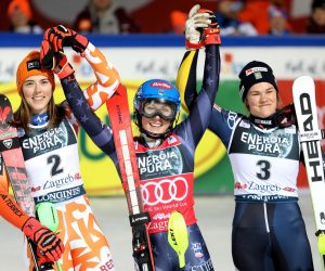 04.01.2023., Zagreb - Druga voznja prve utrke zenskog slaloma Audi FIS Svjetskog skijaskog kupa Snow Queen Trophy 2023.Drugo mjesto Petra Vlhova, prvo mjesto Mikaela Shiffrin i trece mjesto Anna Swenn Larsson.
 Photo: Jurica Galoic/PIXSELL