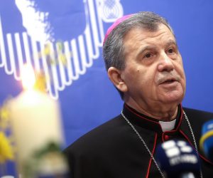 08.04.2023., Sarajevo, Bosna i Hercegovina - Uskrsnja poruka i konferencija za medije nadbiskupa metropolita vrhbosanskog i apostolskog upravitelja Vojnog ordinarijata u BiH mons. Tome Vuksica. Photo: Armin Durgut/PIXSELL