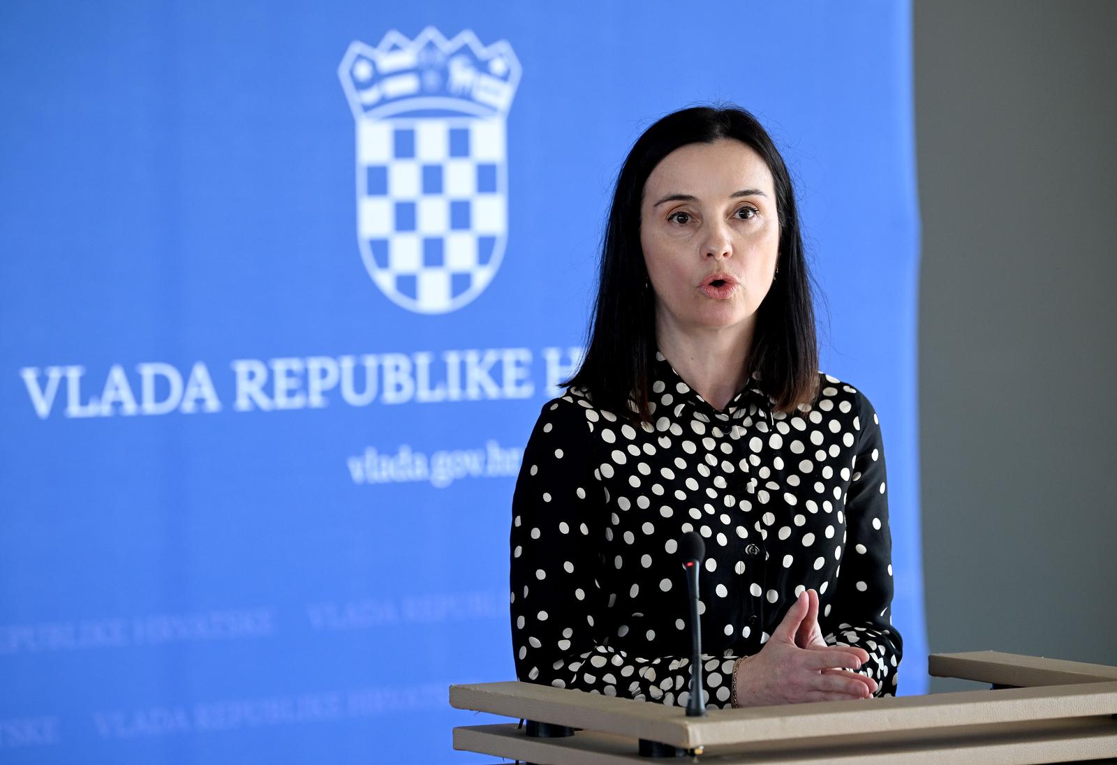 22.03.2023., Zagreb - Nakon redovne sjednice vlade odrzane u NSK, ministrica Marija Vuckovic dala izjavu za medije.  Photo: Marko Lukunic/PIXSELL