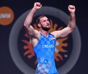 05.02.2023., Dom Sportova, Zagreb - Medjunarodni turnir u hrvanju, grcko rimski stil,  UWW Grand Prix Ranking Series Zagreb Open 2023. Borba 82kg, Jonni Kunnari Sarkkinen (FIN) vs  Filip Sacic (CRO) Photo: Marko Lukunic/PIXSELL