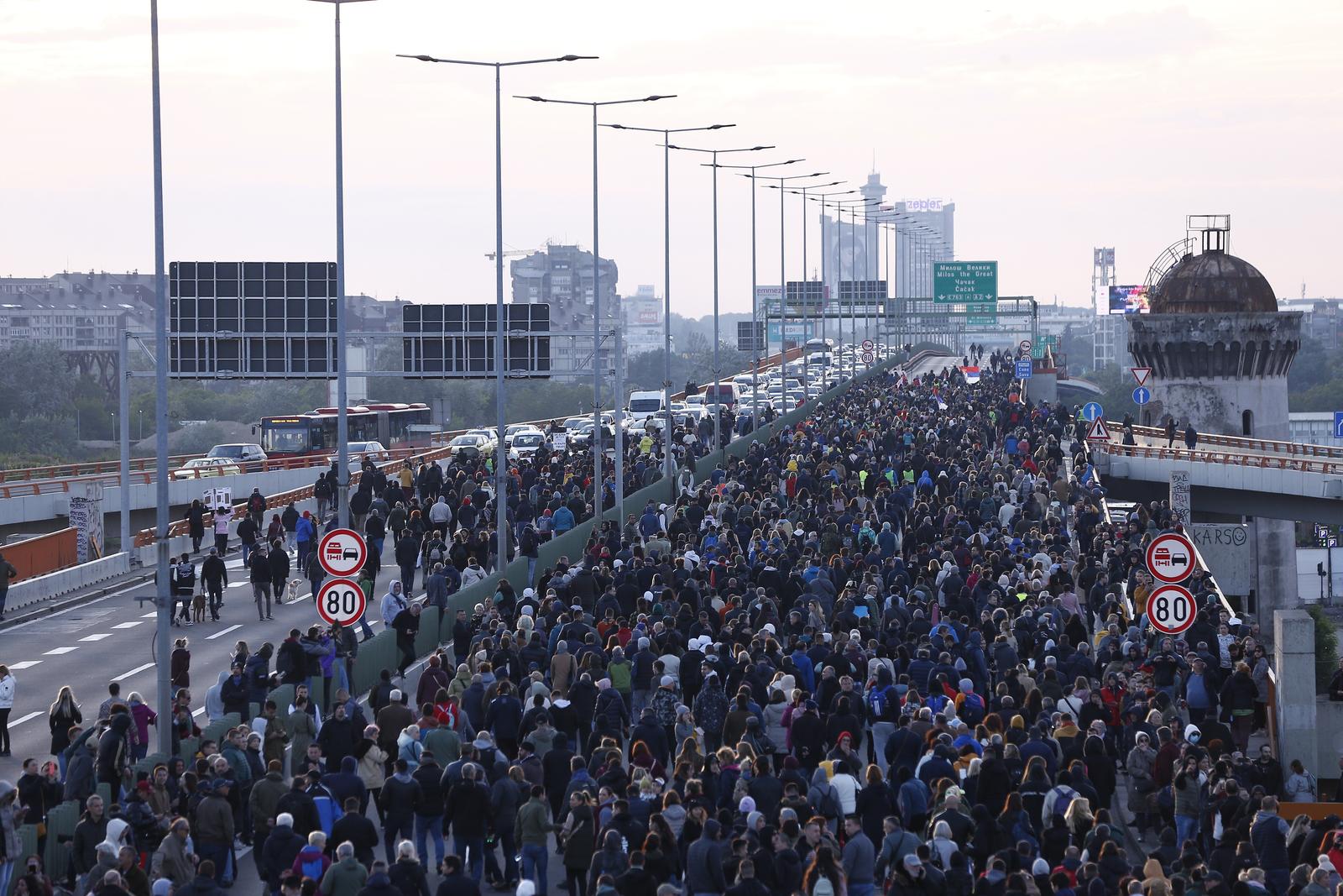 12, May, 2023, Belgrade - A second protest called "Serbia against violence" started in front of the House of the National Assembly, organized by a part of the pro-European opposition parties, and then the gathered headed towards the Gazela bridge. Photo: Amir Hamzagic/ATAImages

11, maj, 2023, Beograd  - Ispred Doma Narodne skupstine je poceo drugi protest pod nazivom "Srbija protiv nasilja" u organizaciji dela proevropskih opozicionih stranaka, a potom su okupljeni krenuli ka mostu Gazela. Photo: Amir Hamzagic/ATAImages Photo: Amir Hamzagic/ATA Images/PIXSELL