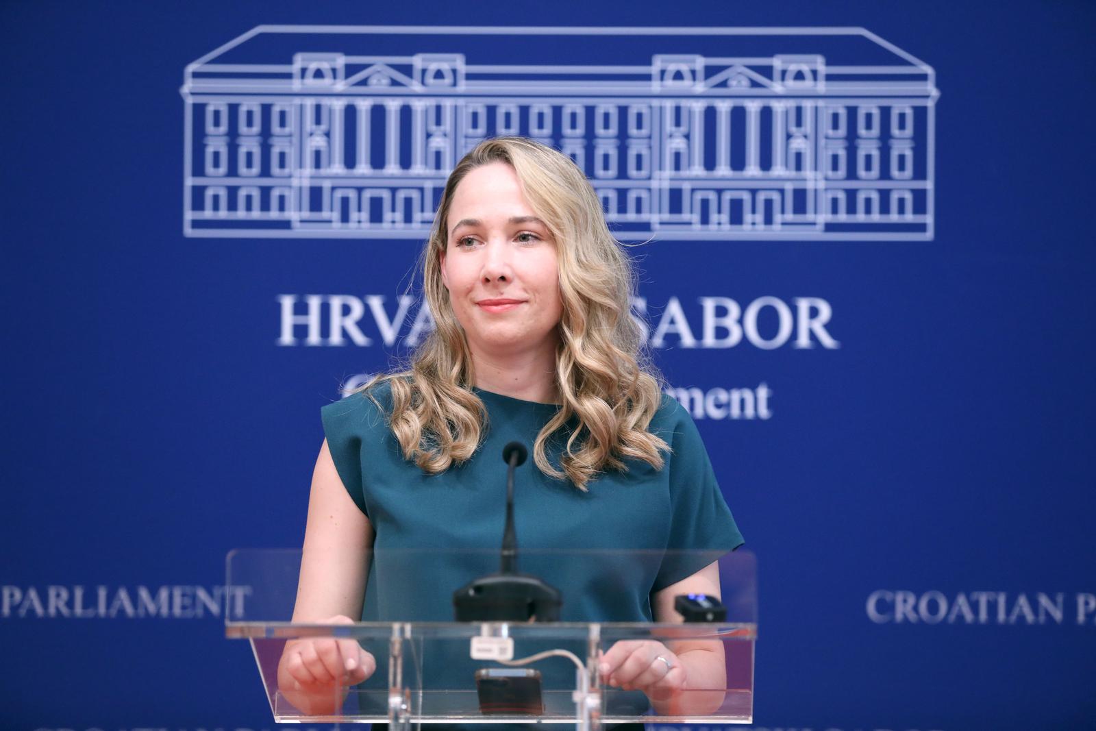 23.05.2023., Zagreb - Na konferenciji za medije odrzanoj u Saboru o prijedlogu zakona o prostornom uredjenju govorila je Marija Selak Raspudic. Photo: Patrik Macek/PIXSELL